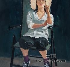 焦小健《带帽的女子》100×80cm，布面油画2010